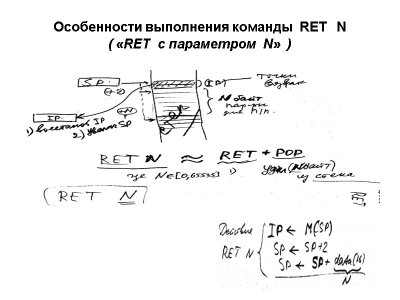 Особенности выполнения команды  RET   N  ( «RET  с параметром